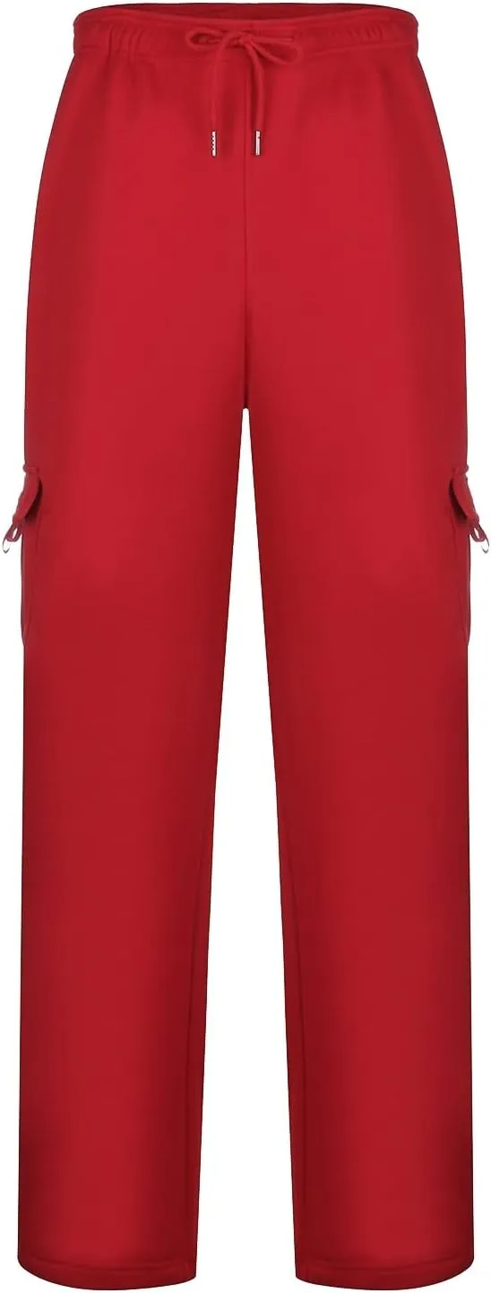 Men's Cargo Pants Fleece Casual Joggers Athletic Pants Cotton Drawstring Loose Fit Straight Sweatpants