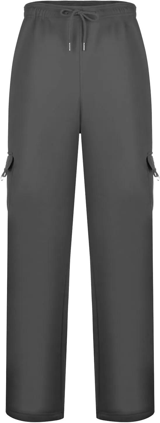 Men's Cargo Pants Fleece Casual Joggers Athletic Pants Cotton Drawstring Loose Fit Straight Sweatpants
