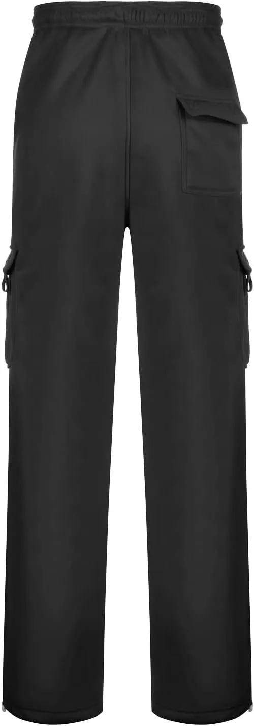 Men's Cargo Pants Fleece Casual Joggers Athletic Pants Cotton Drawstring Loose Fit Straight Sweatpants