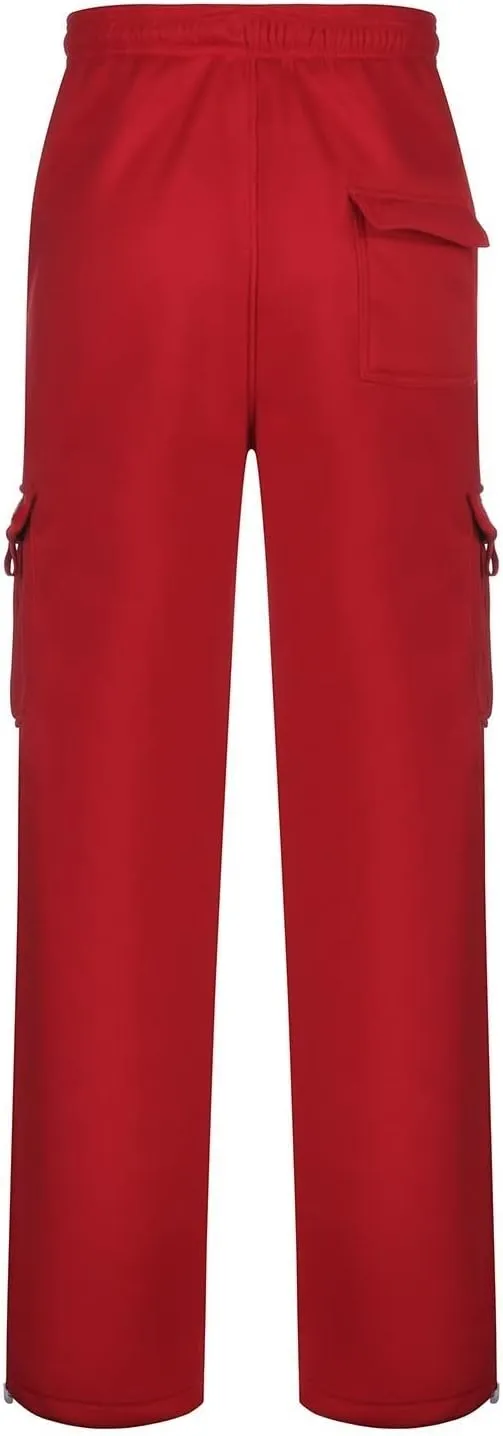 Men's Cargo Pants Fleece Casual Joggers Athletic Pants Cotton Drawstring Loose Fit Straight Sweatpants