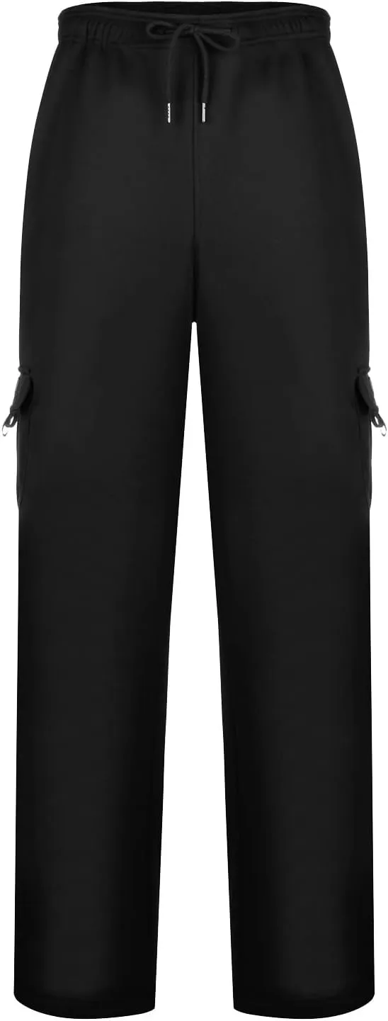 Men's Cargo Pants Fleece Casual Joggers Athletic Pants Cotton Drawstring Loose Fit Straight Sweatpants