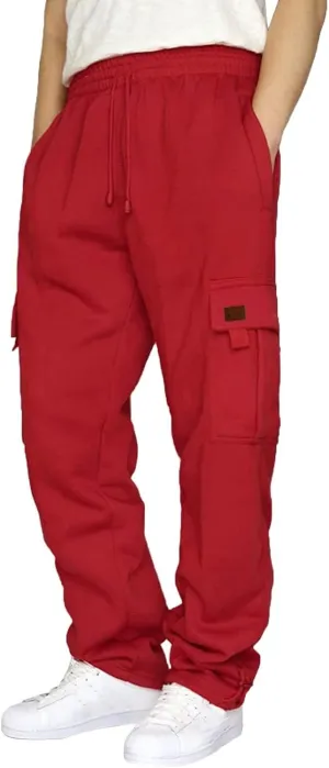 Men's Cargo Pants Fleece Casual Joggers Athletic Pants Cotton Drawstring Loose Fit Straight Sweatpants