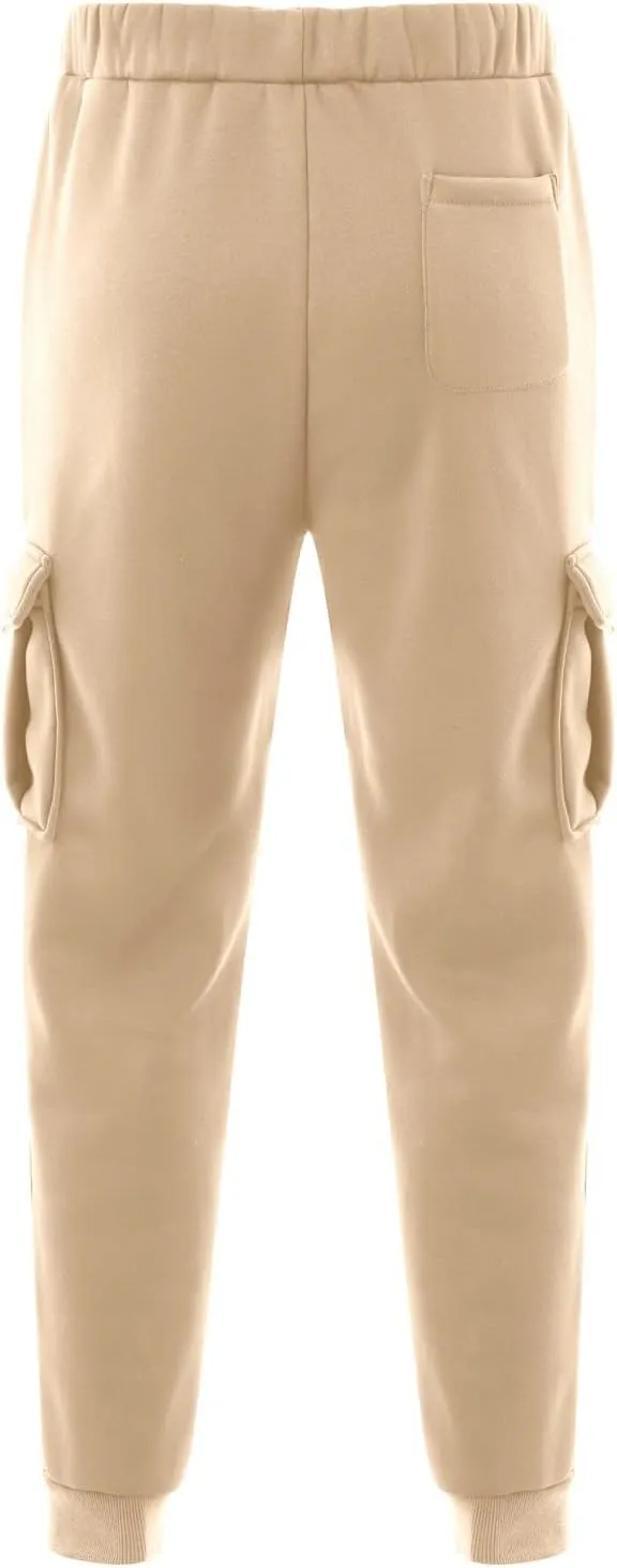 Mens Cargo Sweatpants Baggy Drawstring Elastic Waist Athletic Gym Pants Fall Winter Long Trousers with Pockets