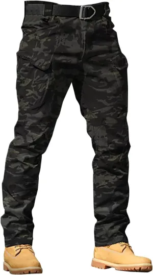 Men's Cargo Sweatpants Fleece Joggers with Large Pockets Loose Soft Pants Rainproof Open Bottom Athletic Pants Men