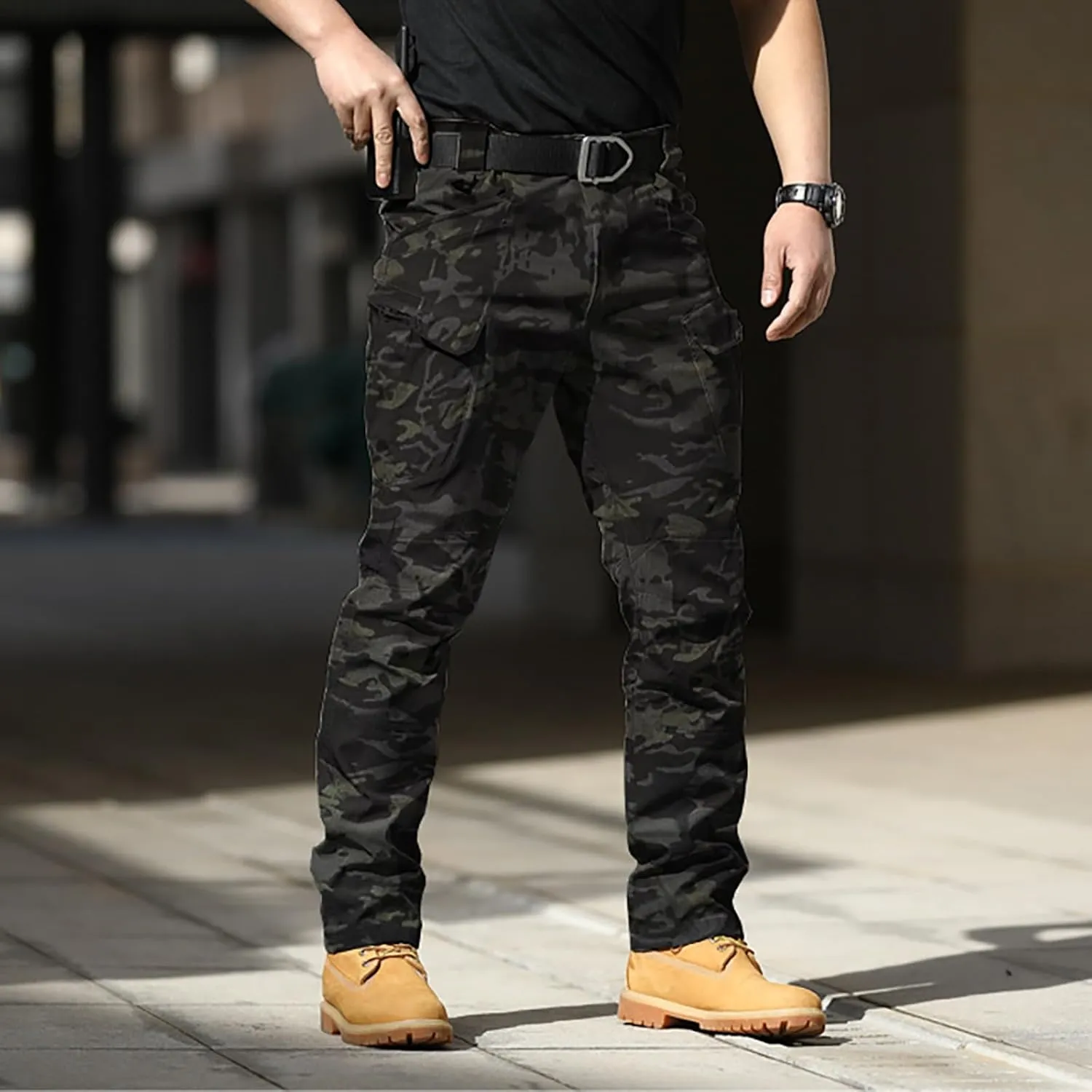 Men's Cargo Sweatpants Fleece Joggers with Large Pockets Loose Soft Pants Rainproof Open Bottom Athletic Pants Men