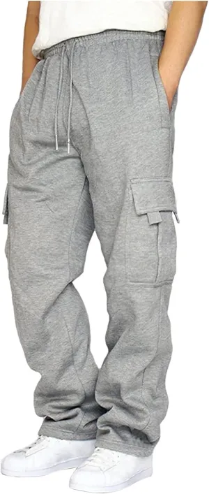 Men's Cargo Sweatpants Heavyweight Fleece Joggers Loose Fit Open Bottom Casual Workout Athletic Pants with Pockets
