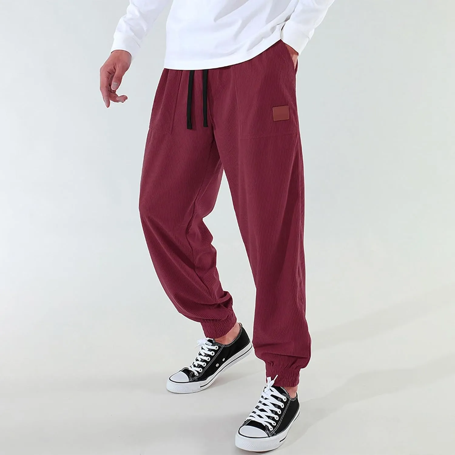 Men's Cargo Sweatpants Pants Mid Trousers Solid Cotton Casual Drawstring Men Elastic Waist with Pockets Athletic