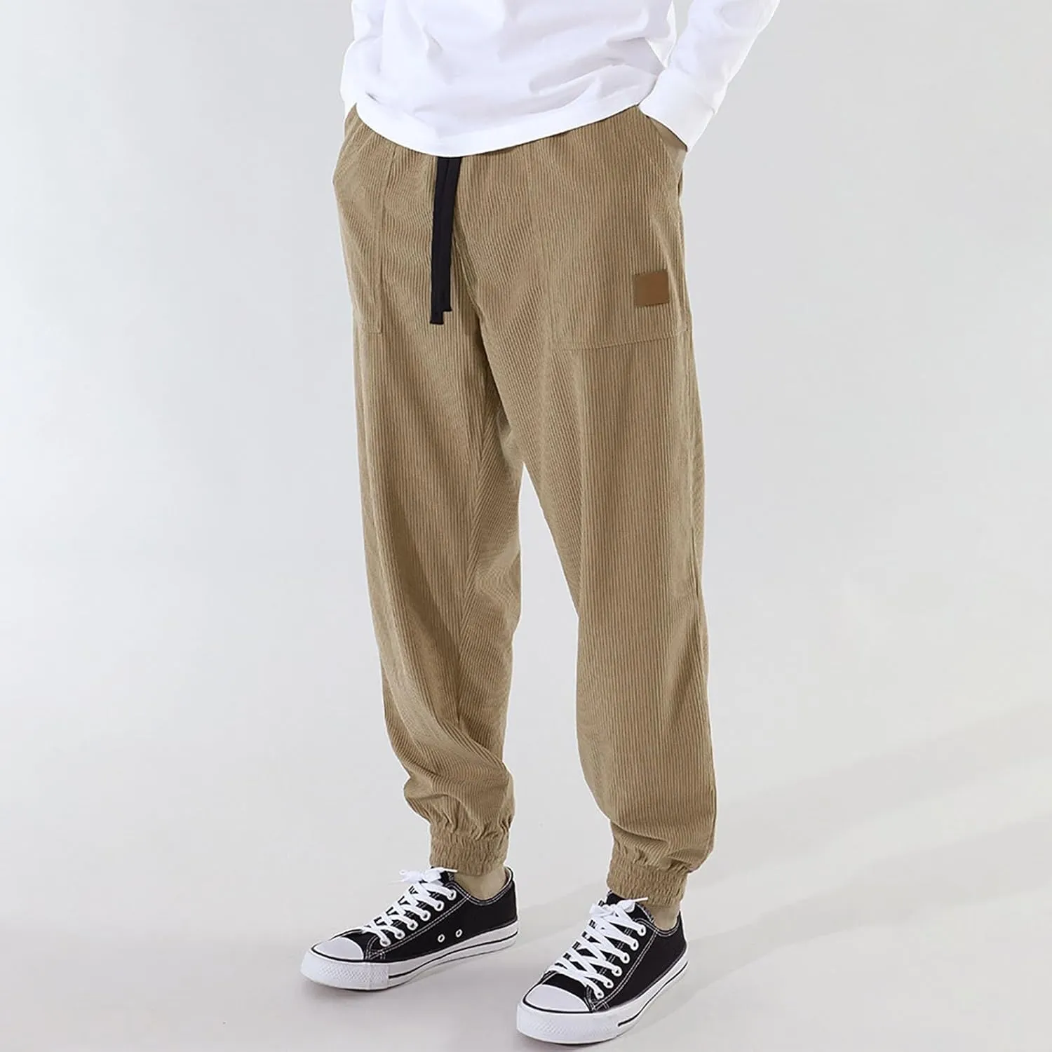 Men's Cargo Sweatpants Pants Mid Trousers Solid Cotton Casual Drawstring Men Elastic Waist with Pockets Athletic