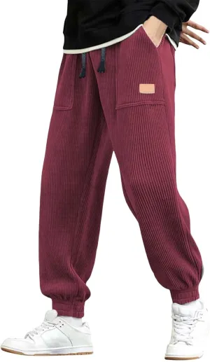 Men's Cargo Sweatpants Pants Mid Trousers Solid Cotton Casual Drawstring Men Elastic Waist with Pockets Athletic
