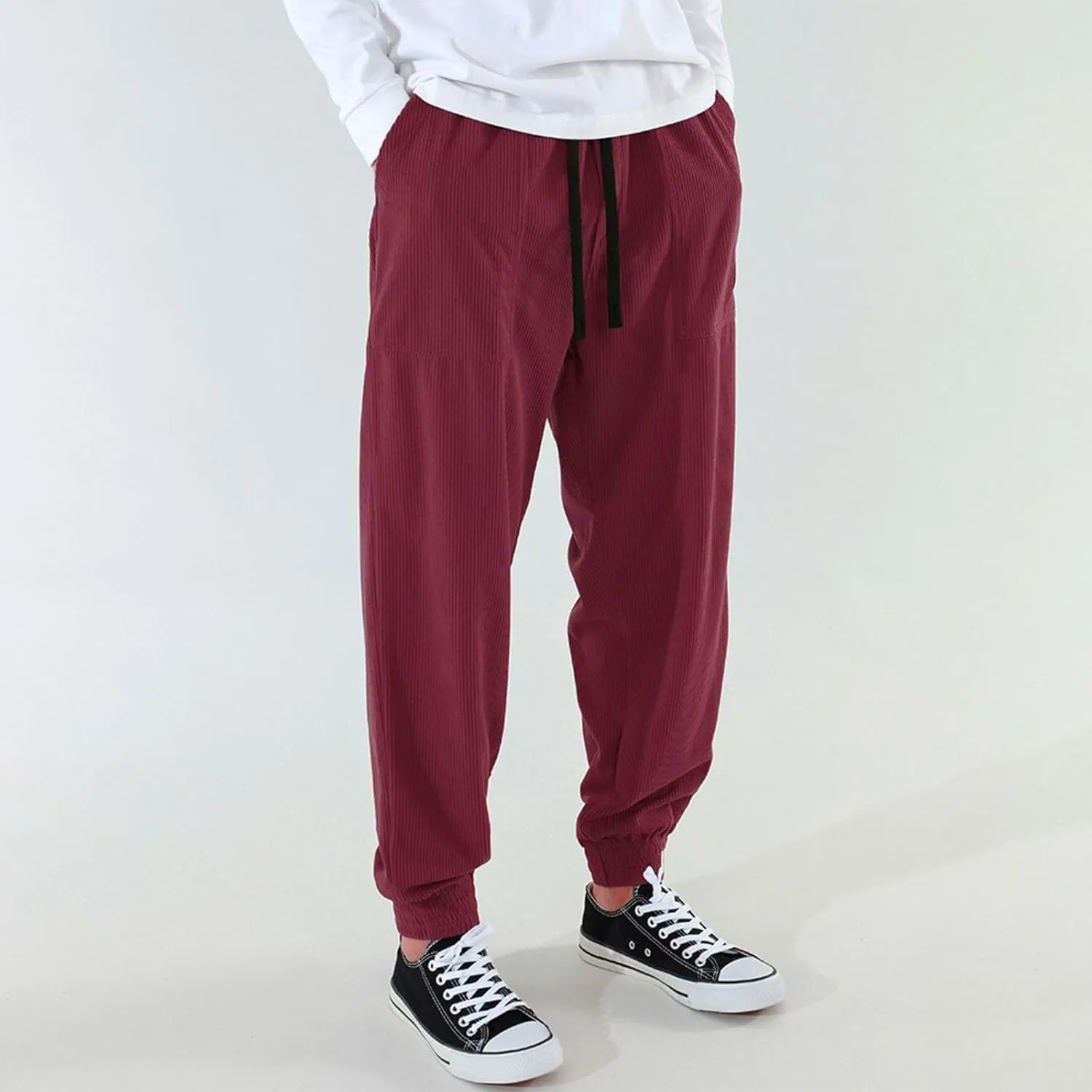 Men's Cargo Sweatpants Pants Mid Trousers Solid Cotton Casual Drawstring Men Elastic Waist with Pockets Athletic