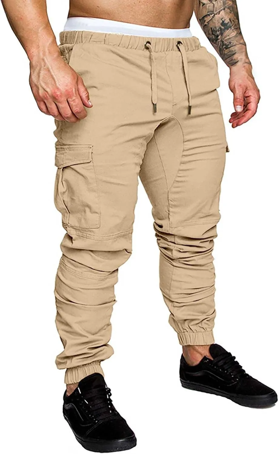 Mens Cargo Sweatpants Slim Fit with Pockets Workout Gym Lightweight Sweat Pants Elastic Waist Sweat Pants Trouser
