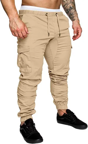 Mens Cargo Sweatpants Slim Fit with Pockets Workout Gym Lightweight Sweat Pants Elastic Waist Sweat Pants Trouser