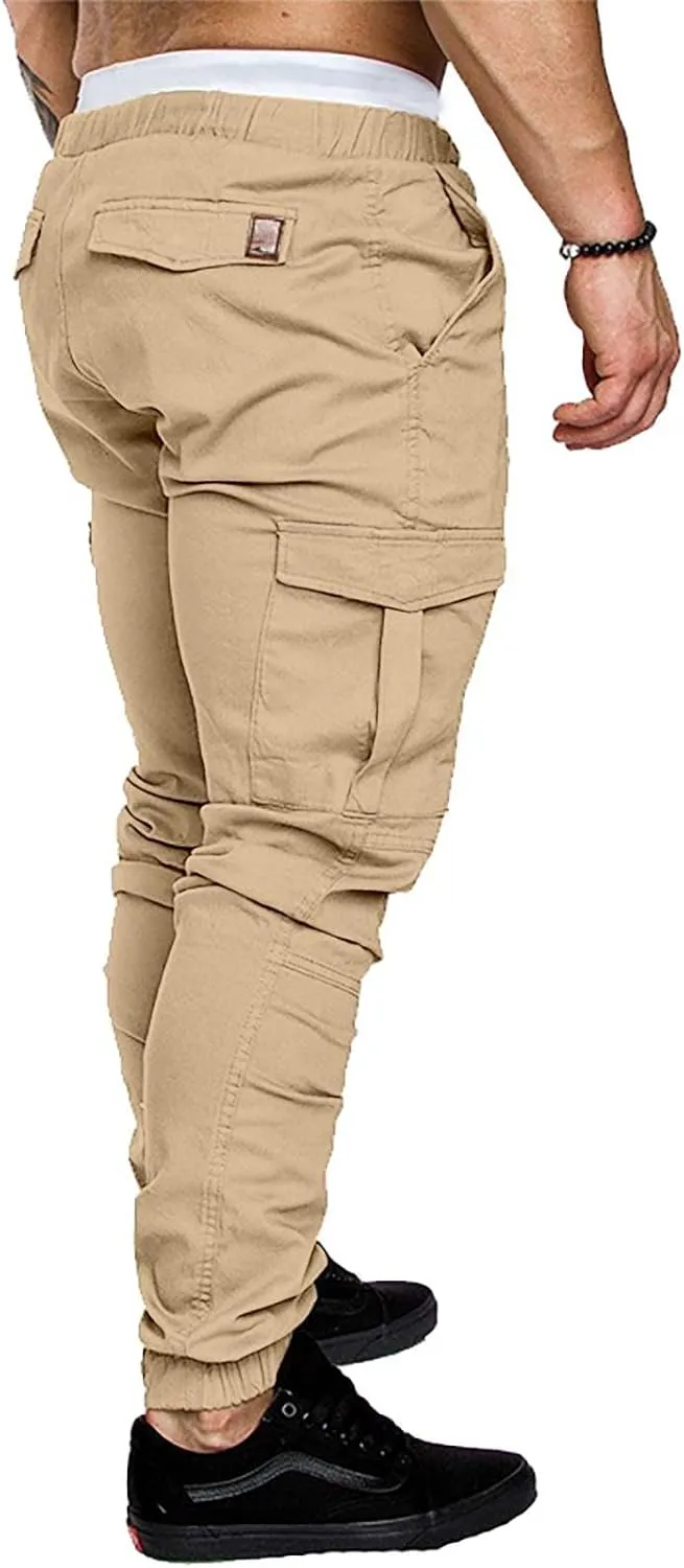 Mens Cargo Sweatpants Slim Fit with Pockets Workout Gym Lightweight Sweat Pants Elastic Waist Sweat Pants Trouser