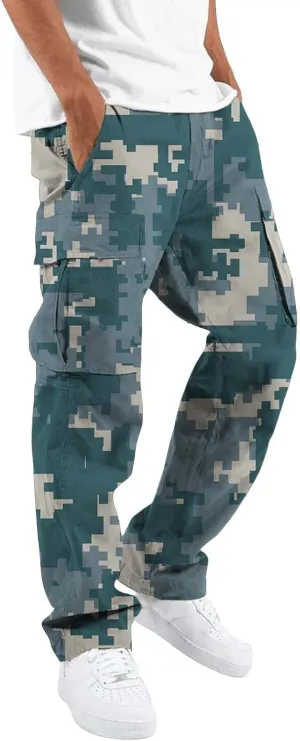 Mens Casual Joggers Pants Men's Winter Street Casual Sports Multi Pocket Up Solid Color Open Bottom Running