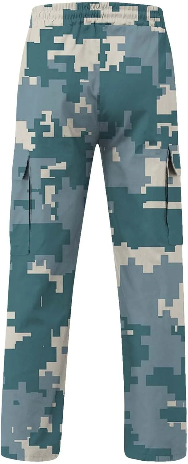 Mens Casual Joggers Pants Men's Winter Street Casual Sports Multi Pocket Up Solid Color Open Bottom Running