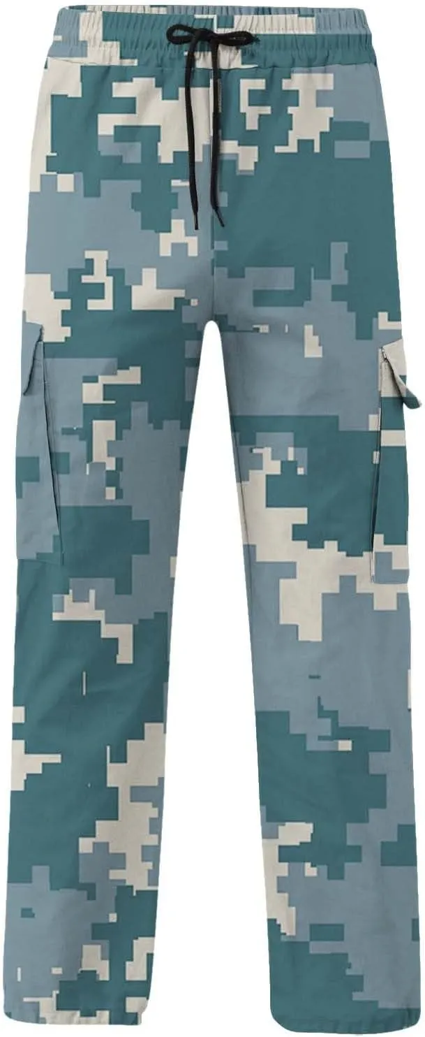 Mens Casual Joggers Pants Men's Winter Street Casual Sports Multi Pocket Up Solid Color Open Bottom Running