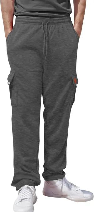 Men's Casual Pants Mens Athleisure and Fleece Bunched Feet Multi Pocket Cargo Pants Open Bottom Athletic Pants Black
