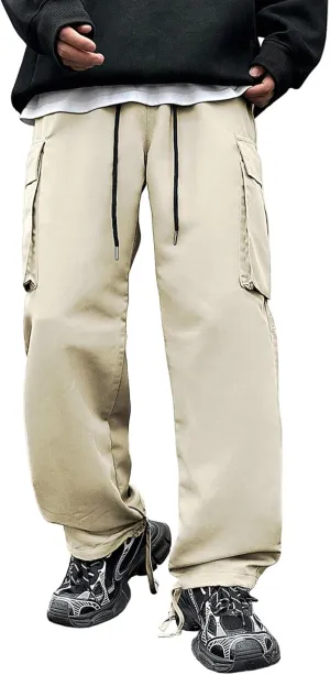 Men's Casual Work Pants with Drape Straight-Leg Wide-Leg Loose Fit Multi-Pocket Pants