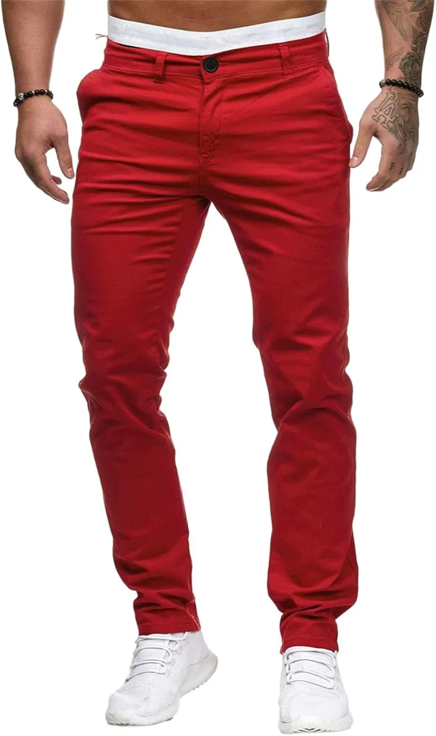 Men's Chino Pants Solid Stretch Skinny Cargo Pants Straight Leg Casual Trouser Slim Fit Tapered Trousers with Pockets