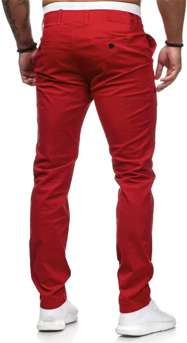 Men's Chino Pants Solid Stretch Skinny Cargo Pants Straight Leg Casual Trouser Slim Fit Tapered Trousers with Pockets