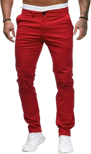 Men's Chino Pants Solid Stretch Skinny Cargo Pants Straight Leg Casual Trouser Slim Fit Tapered Trousers with Pockets
