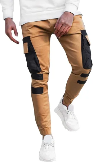 Men's Fleece Sweatpants Leg Fashion Pants Pants Stitching Casual Men's Multi-Pocket Men's Fleece Joggers with