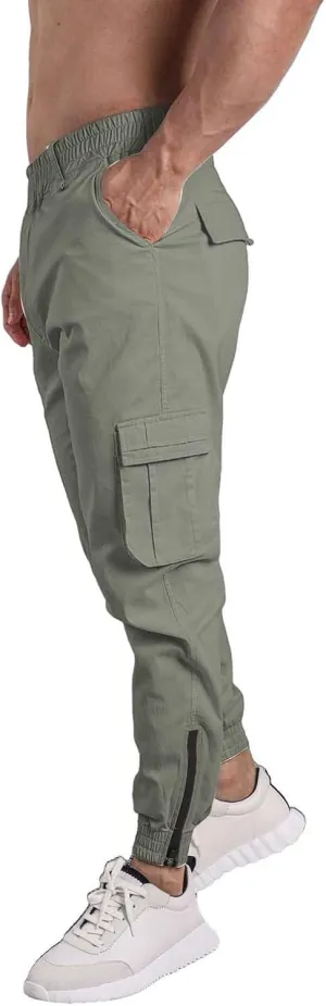 Men's Hiking Cargo Pants Joggers Slim Fit Stretch Lightweight Casual Elastic Waist Tapered Work Pants with Pockets