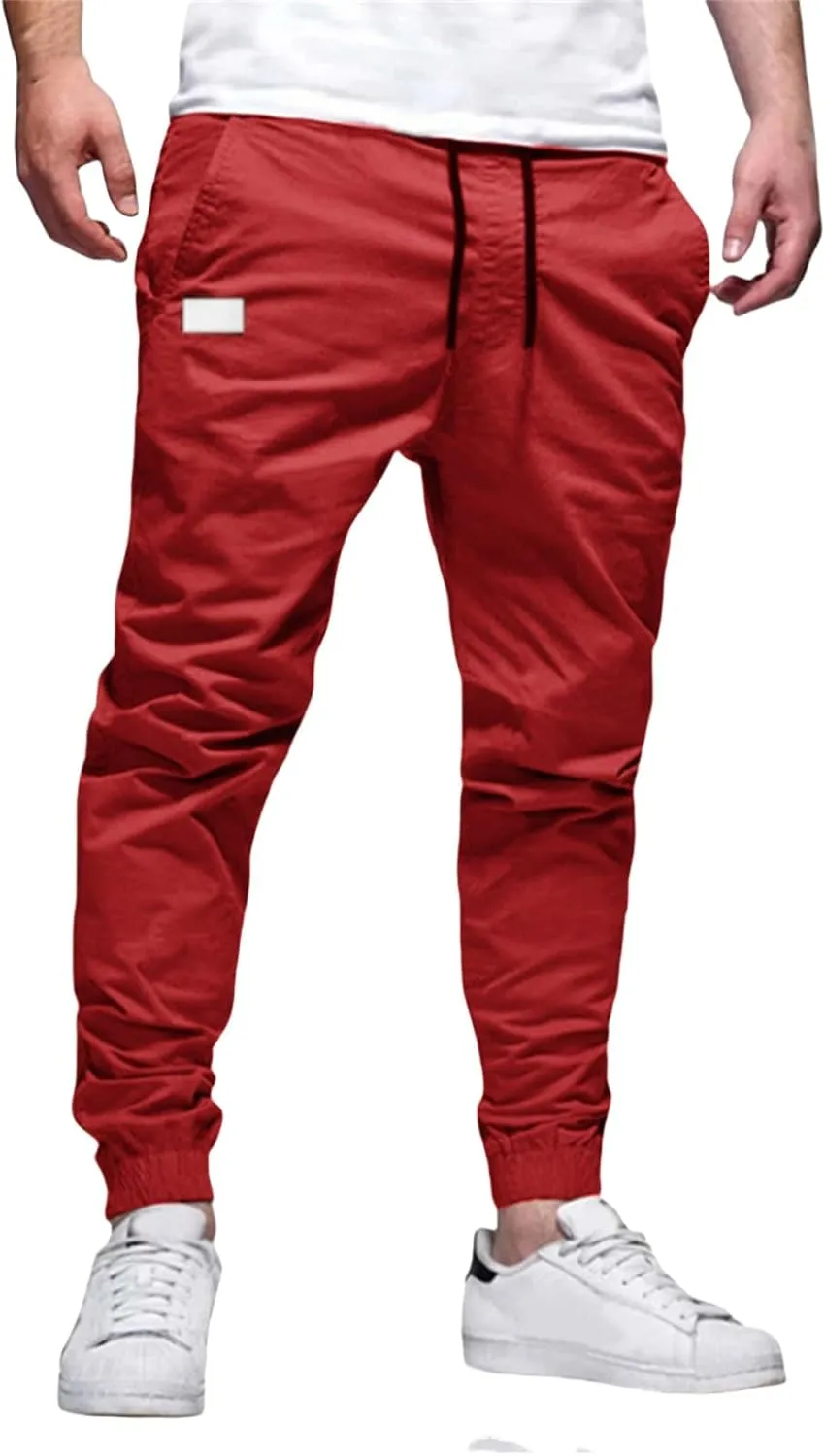 Men's Joggers Pants Slim Fit Drawstring Chino Cargo Pants Elastic Waist Drawstring Hiking Outdoor Twill Track Pants