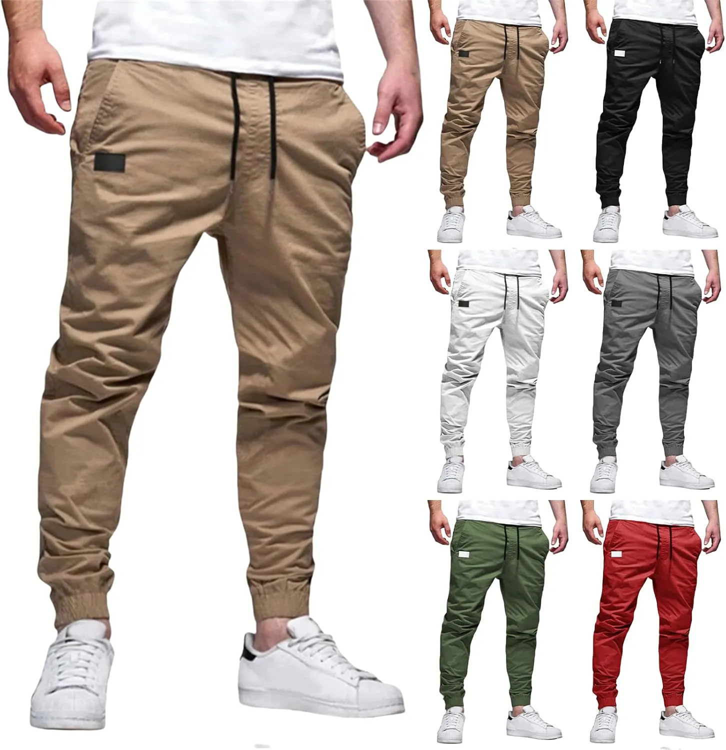Men's Joggers Pants Slim Fit Drawstring Chino Cargo Pants Elastic Waist Drawstring Hiking Outdoor Twill Track Pants