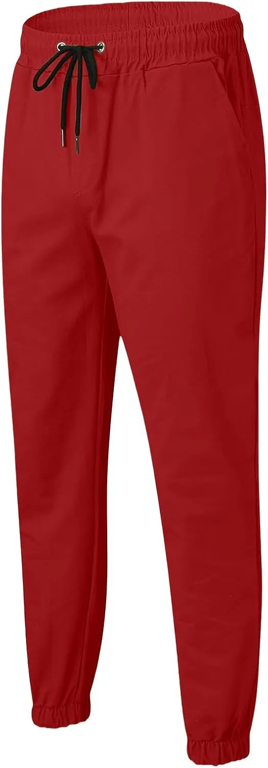Men's Joggers Pants Slim Fit Drawstring Chino Cargo Pants Elastic Waist Drawstring Hiking Outdoor Twill Track Pants