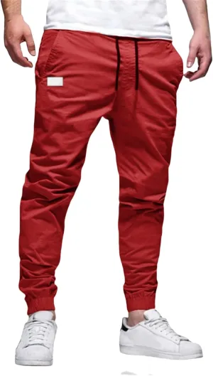 Men's Joggers Pants Slim Fit Drawstring Chino Cargo Pants Elastic Waist Drawstring Hiking Outdoor Twill Track Pants