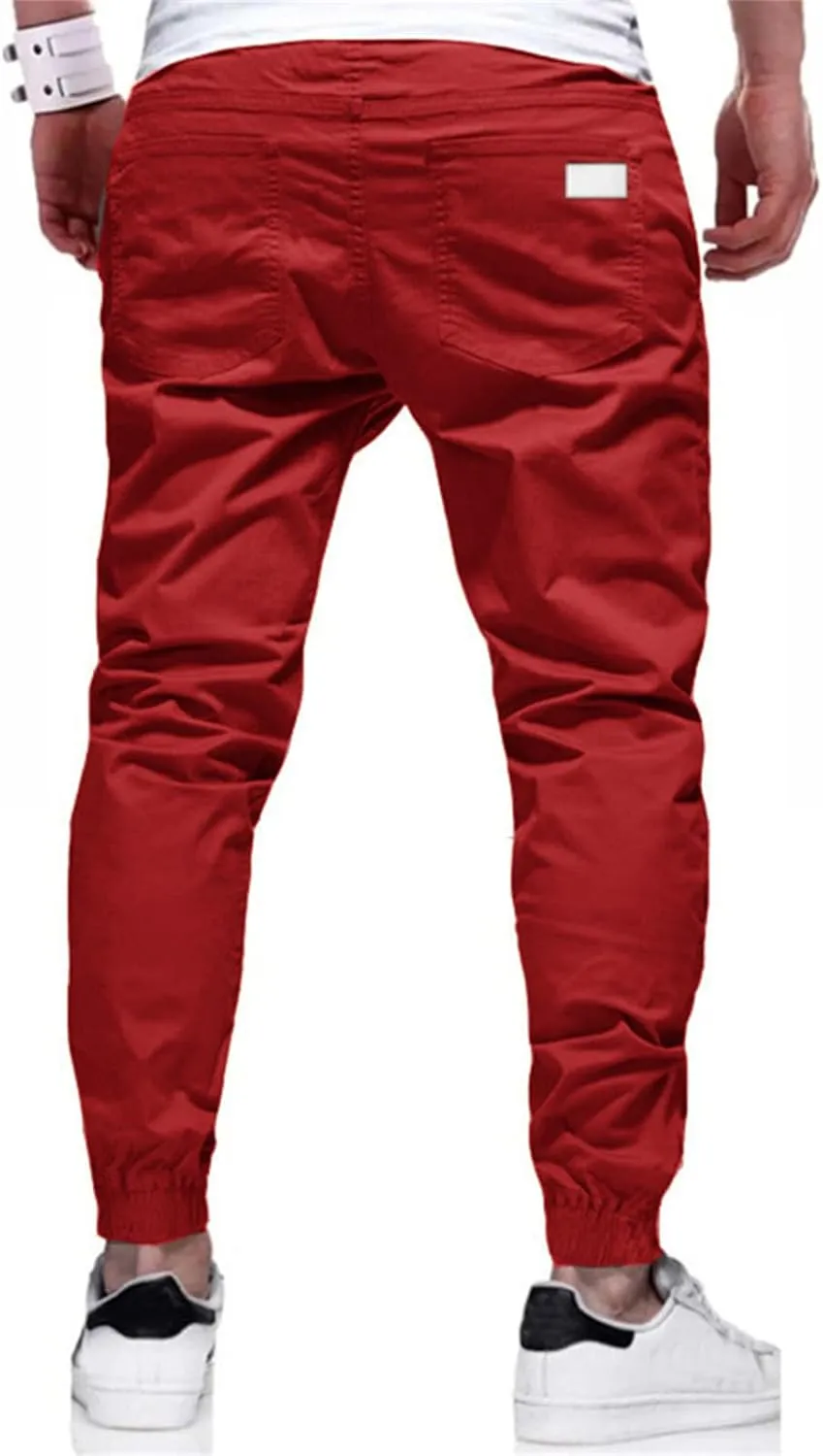 Men's Joggers Pants Slim Fit Drawstring Chino Cargo Pants Elastic Waist Drawstring Hiking Outdoor Twill Track Pants