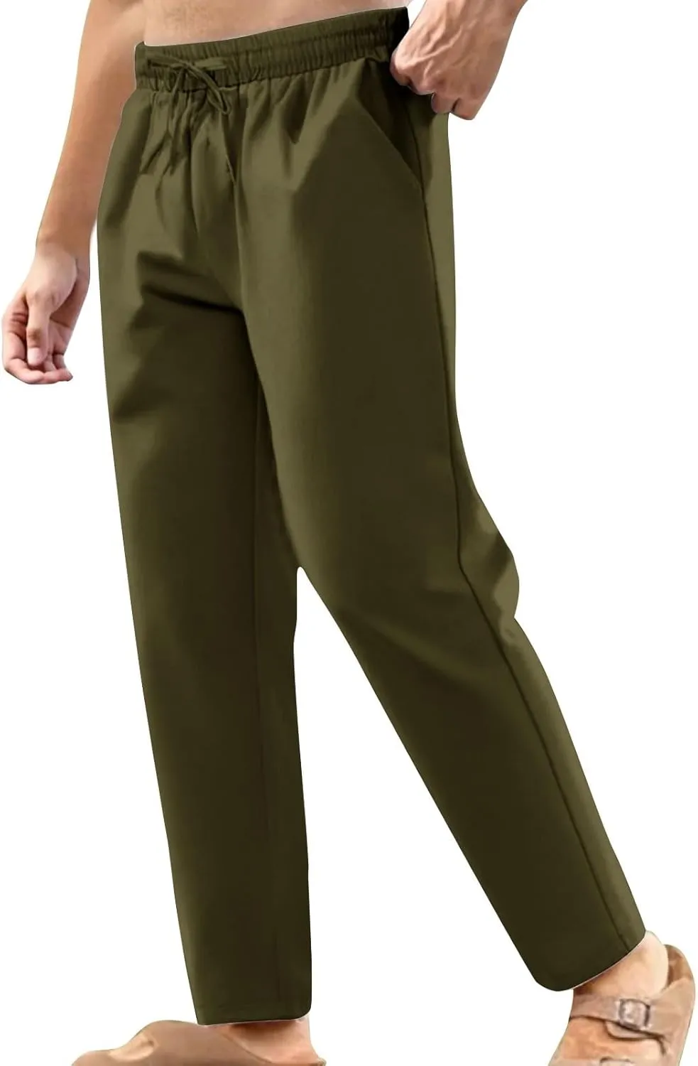 Men's Linen Casual Pants Elastic Waist Drawstring Yoga Beach Summer Pants 2025