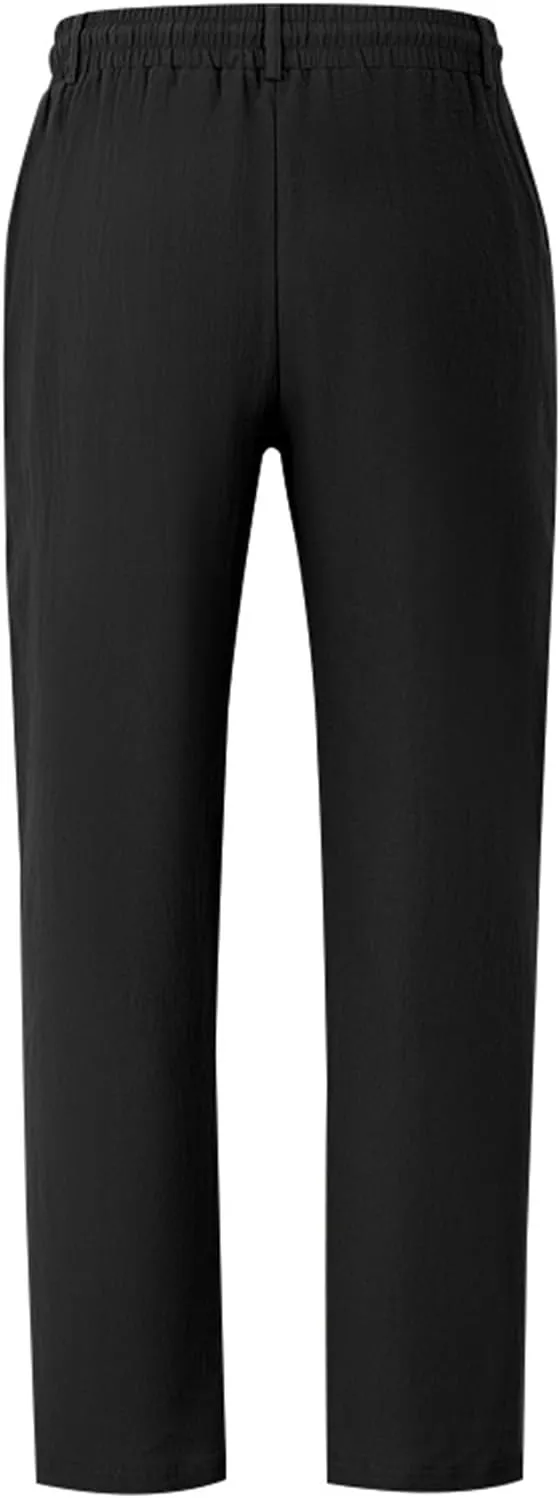Mens Linen Pants Fashion Simple Drawstring Waist Pants Wide Leg Yoga Trouser Outdoor Breathable Comfy Travel Trousers