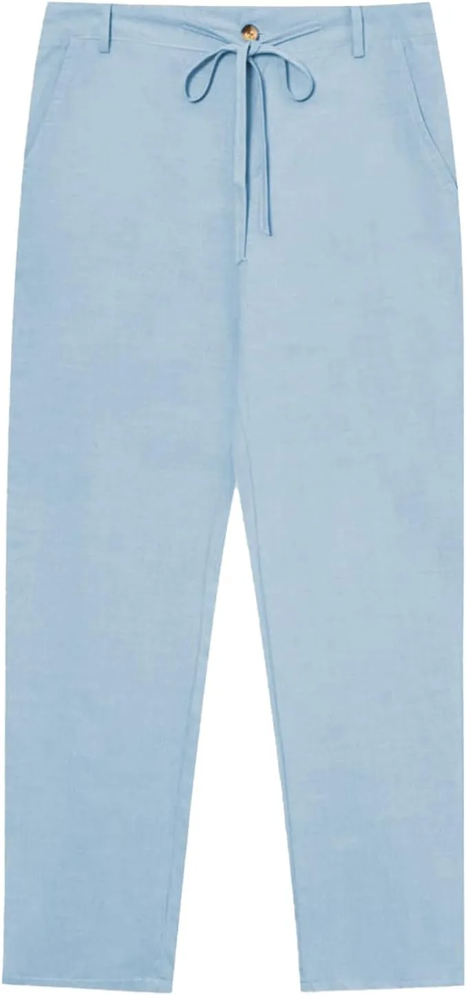 Mens Linen Pants Yoga Beach Loose Fit Casual Pants Lightweight Breathable Elastic Waist Drawstring Baggy Trousers