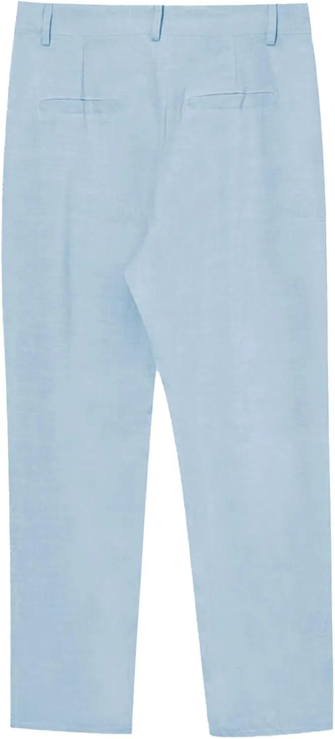 Mens Linen Pants Yoga Beach Loose Fit Casual Pants Lightweight Breathable Elastic Waist Drawstring Baggy Trousers