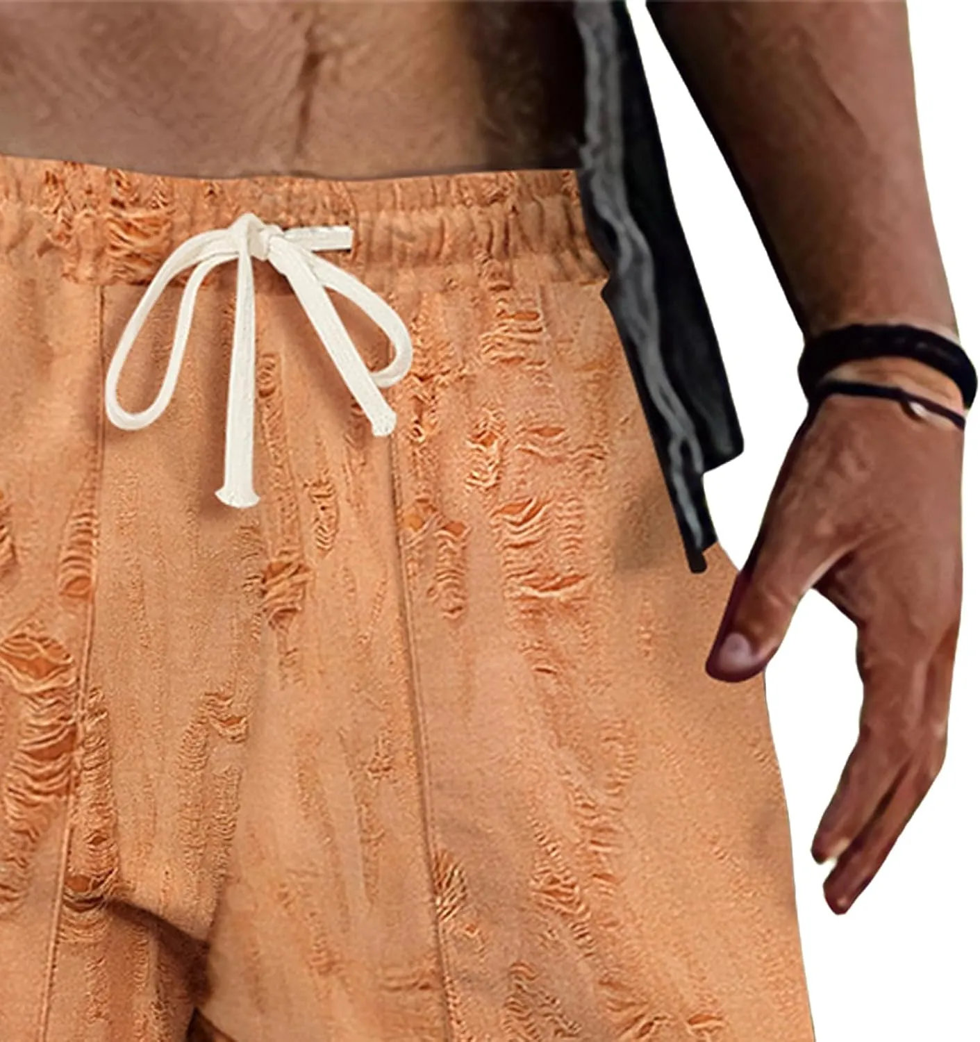 Mens Lounge Linen Pants Elastic Waist Drawstring Baggy Casual Trousers Lightweight Summer Beach Slacks Straight Pants
