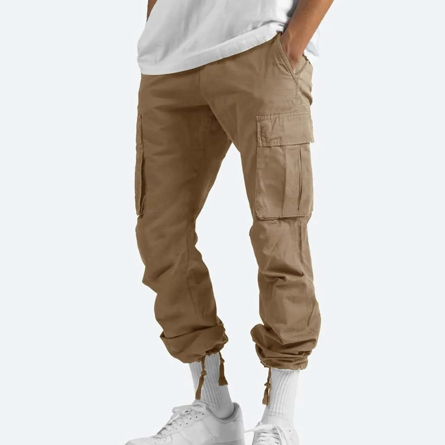 Mens Pants Cargo Baggy Elastic Waist Drawstring Pants Casual with Pockets Pants 2024 Fall Winter Joggers Trousers