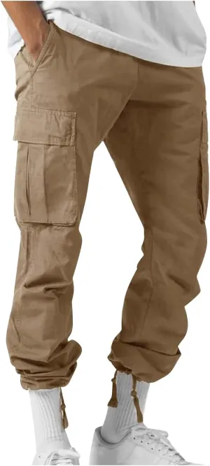Mens Pants Cargo Baggy Elastic Waist Drawstring Pants Casual with Pockets Pants 2024 Fall Winter Joggers Trousers