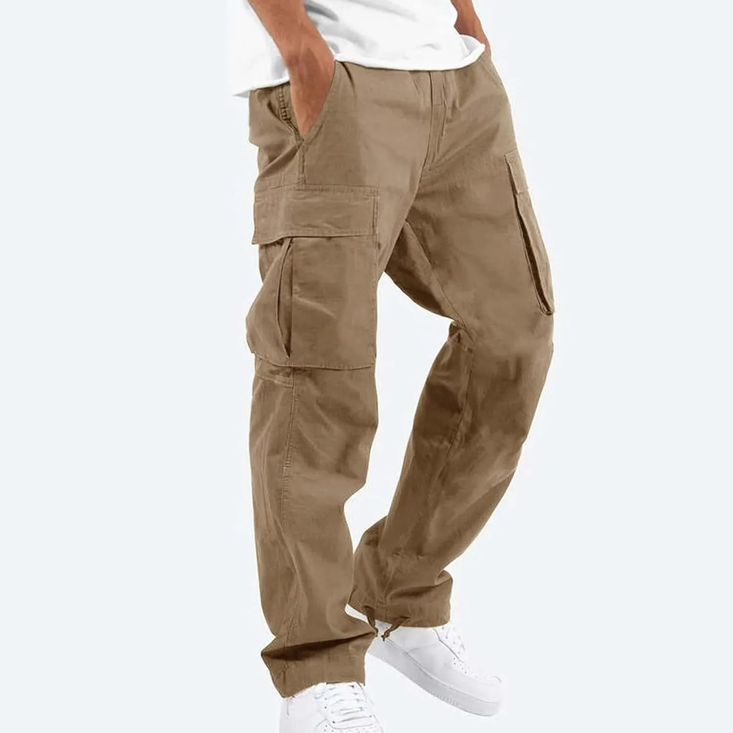 Mens Pants Cargo Baggy Elastic Waist Drawstring Pants Casual with Pockets Pants 2024 Fall Winter Joggers Trousers