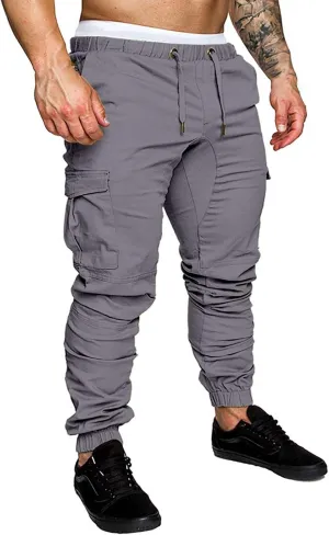 Mens Slim Fit Cargo Sweatpants with Pockets Workout Gym Lightweight Sweat Pants Elastic Waist Sweat Pants Trouser