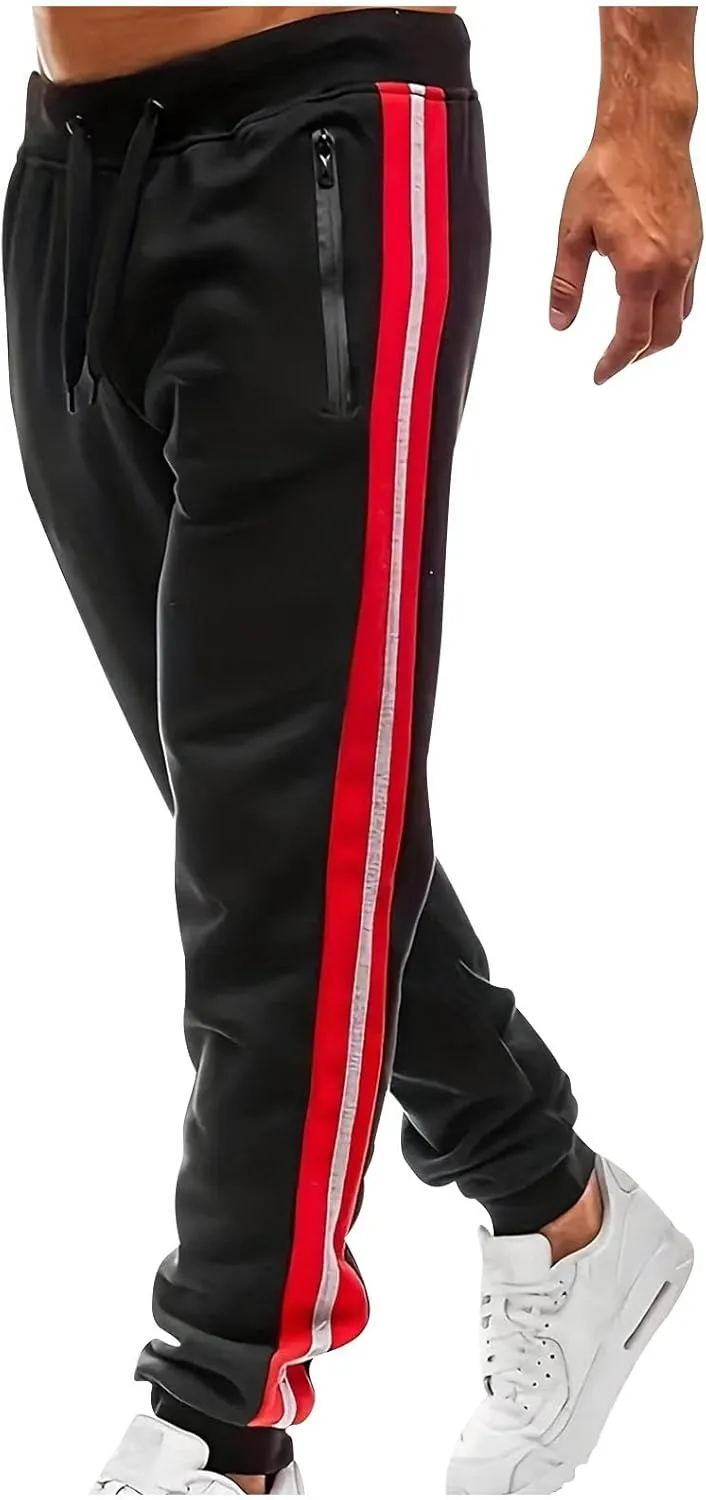 Mens Sweatpants Joggers Slim Fit Side Striped Open Bottom Gym Workout Hiking Pants Drawstring Tapered Casual Trousers