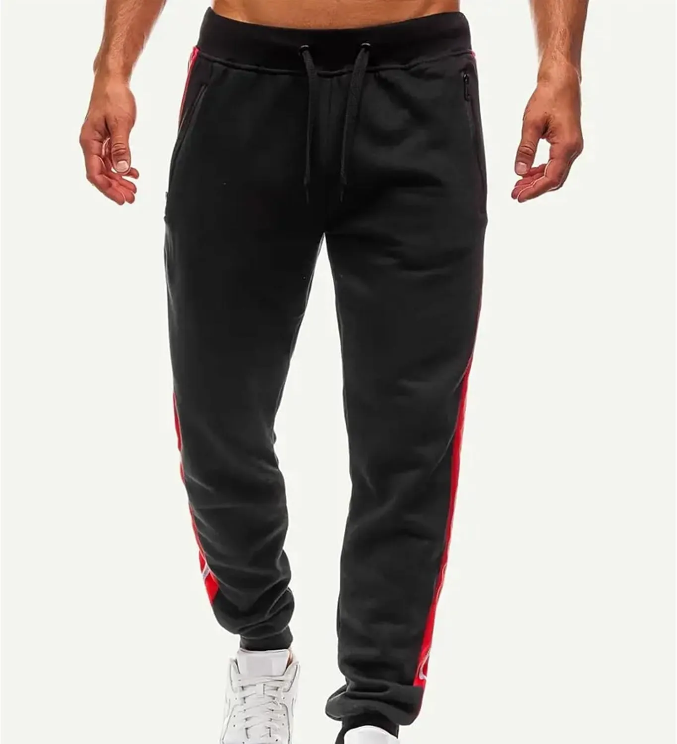 Mens Sweatpants Joggers Slim Fit Side Striped Open Bottom Gym Workout Hiking Pants Drawstring Tapered Casual Trousers
