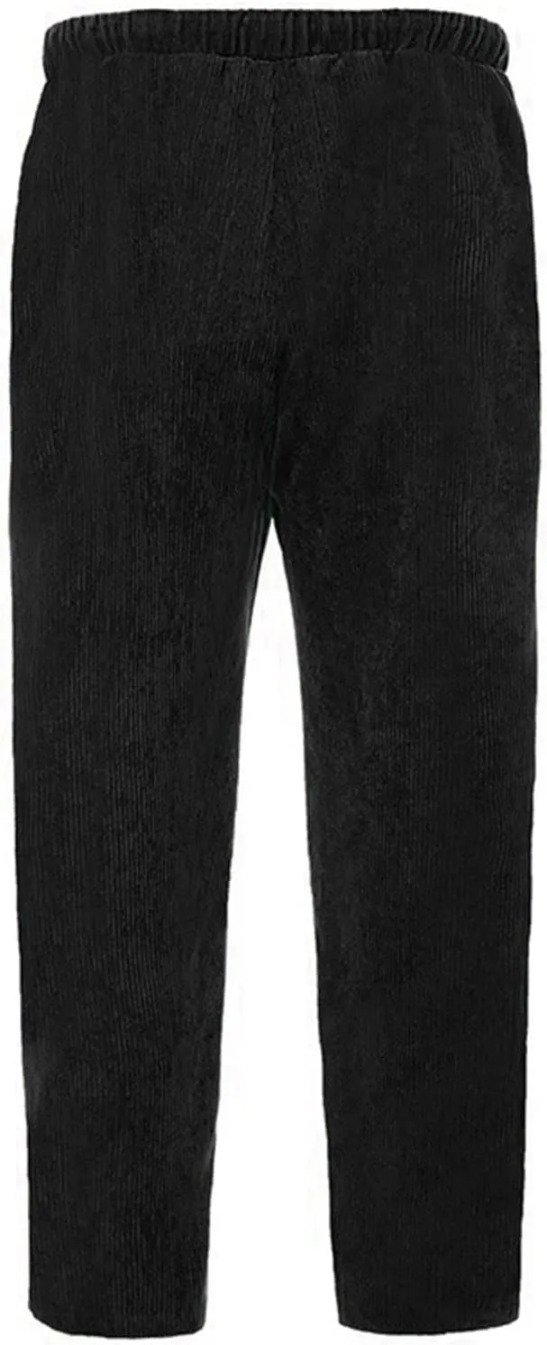 Mens Sweatpants New Men's Corduroy Loose Solid Casual Elastic Waistband Straight Cropped Workout Gym Running Pants