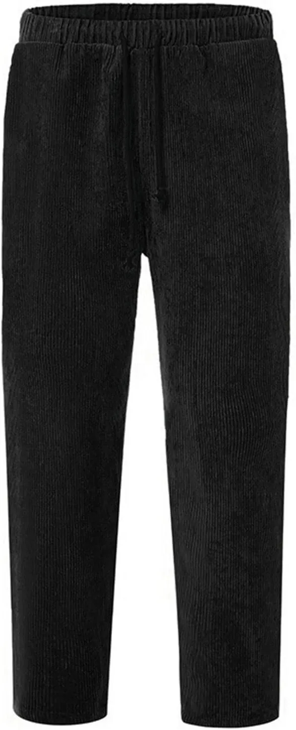 Mens Sweatpants New Men's Corduroy Loose Solid Casual Elastic Waistband Straight Cropped Workout Gym Running Pants