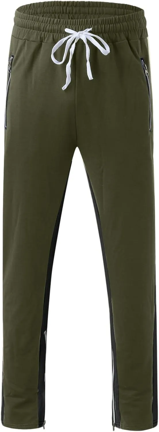 Mens Sweatpants with Pockets Waist Zipper Hem Corduroy Cargo Pants with Pockets Men's Casual Drawstring High Waisted