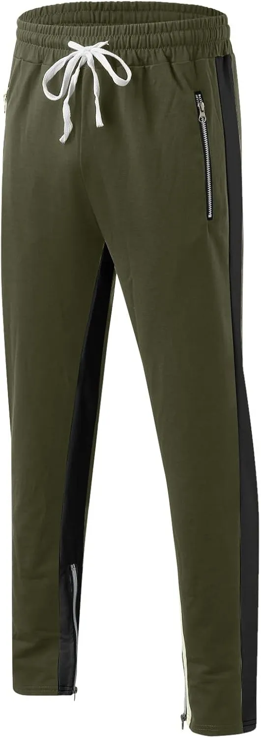 Mens Sweatpants with Pockets Waist Zipper Hem Corduroy Cargo Pants with Pockets Men's Casual Drawstring High Waisted