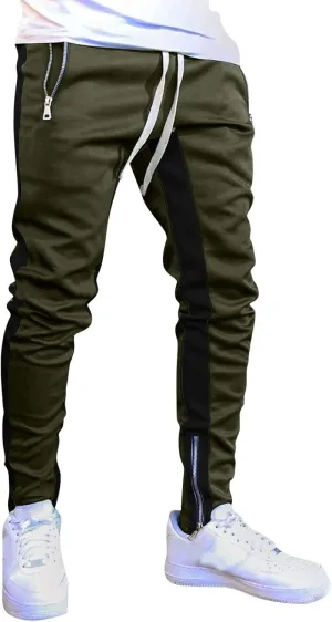 Mens Sweatpants with Pockets Waist Zipper Hem Corduroy Cargo Pants with Pockets Men's Casual Drawstring High Waisted