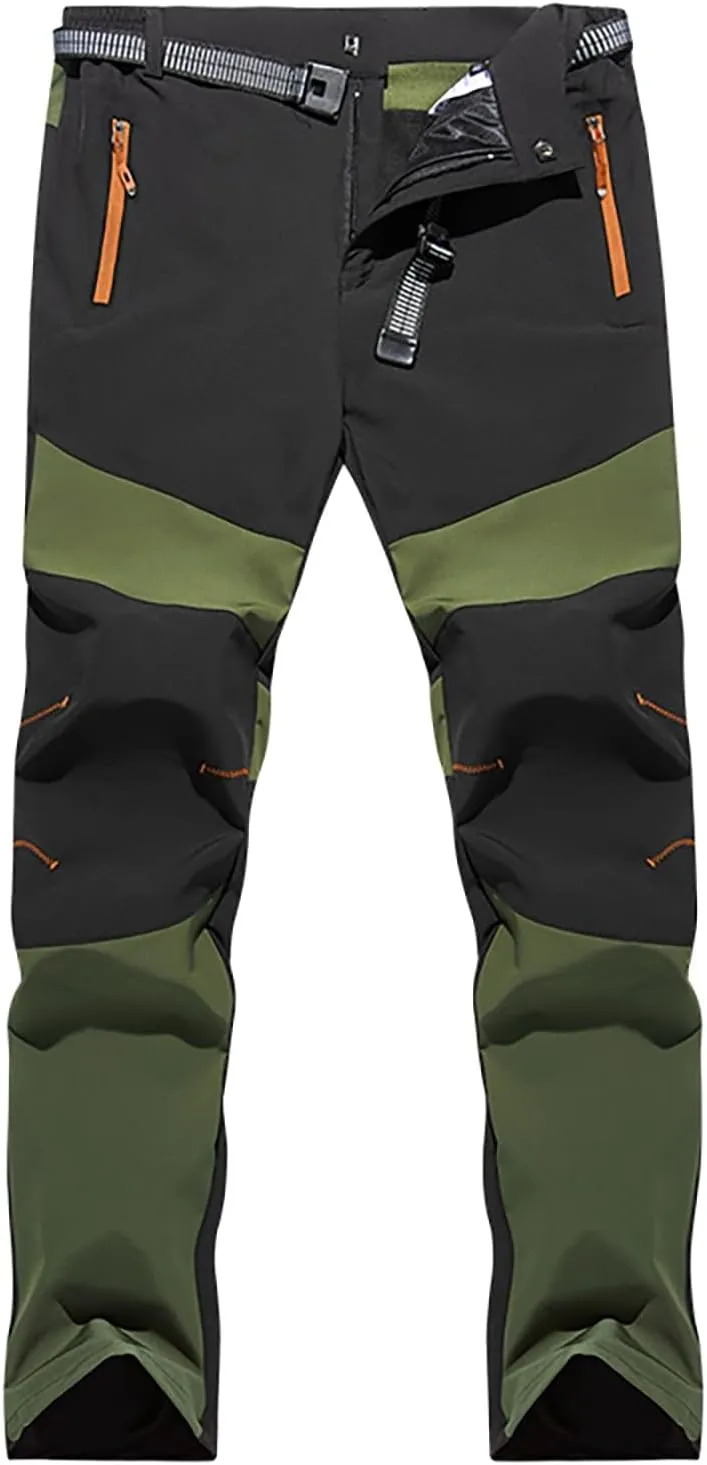 Mens Waterproof Ski Snow Pants Straight Leg Hiking Softshell Cargo Fleece Lined Warm Windproof Outdoor Fishing Pants