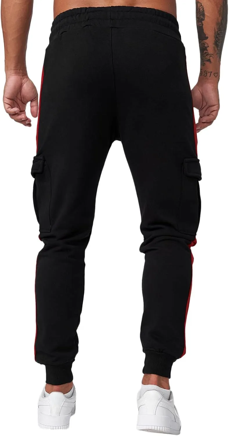 Mens Workout Cargo Sweatpants Drawstring Waist Side Pocket Straight Cargo Pants Joggers Men's Casual Athletic Cargo